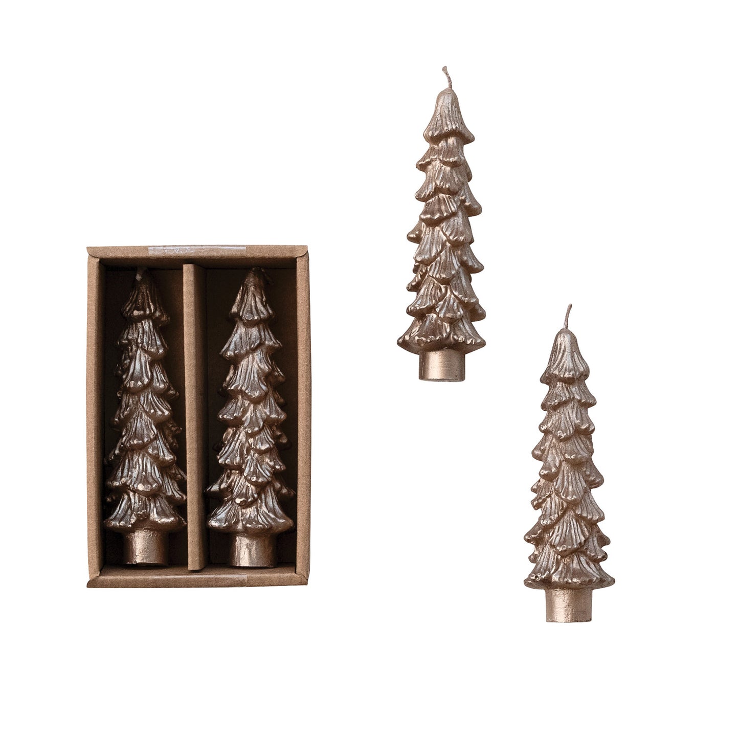 Unscented Tree Shaped Taper Candles in Box, Champagne Color