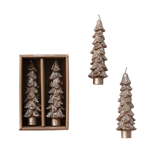 Unscented Tree Shaped Taper Candles in Box, Champagne Color