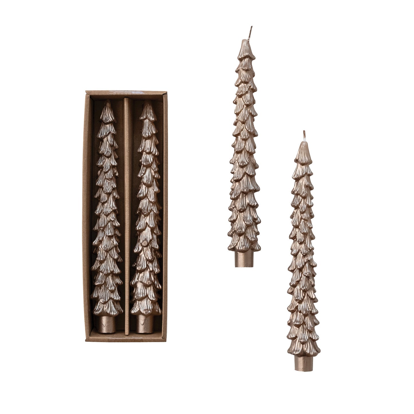 Unscented Tree Shaped Taper Candles in Box, Champagne Color