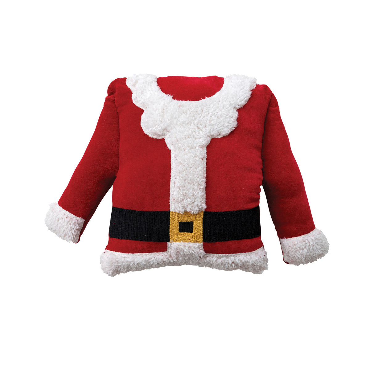 Woven Cotton Velvet Santa Coat Shaped Pillow with Faux Sherpa Trim & Embroidery