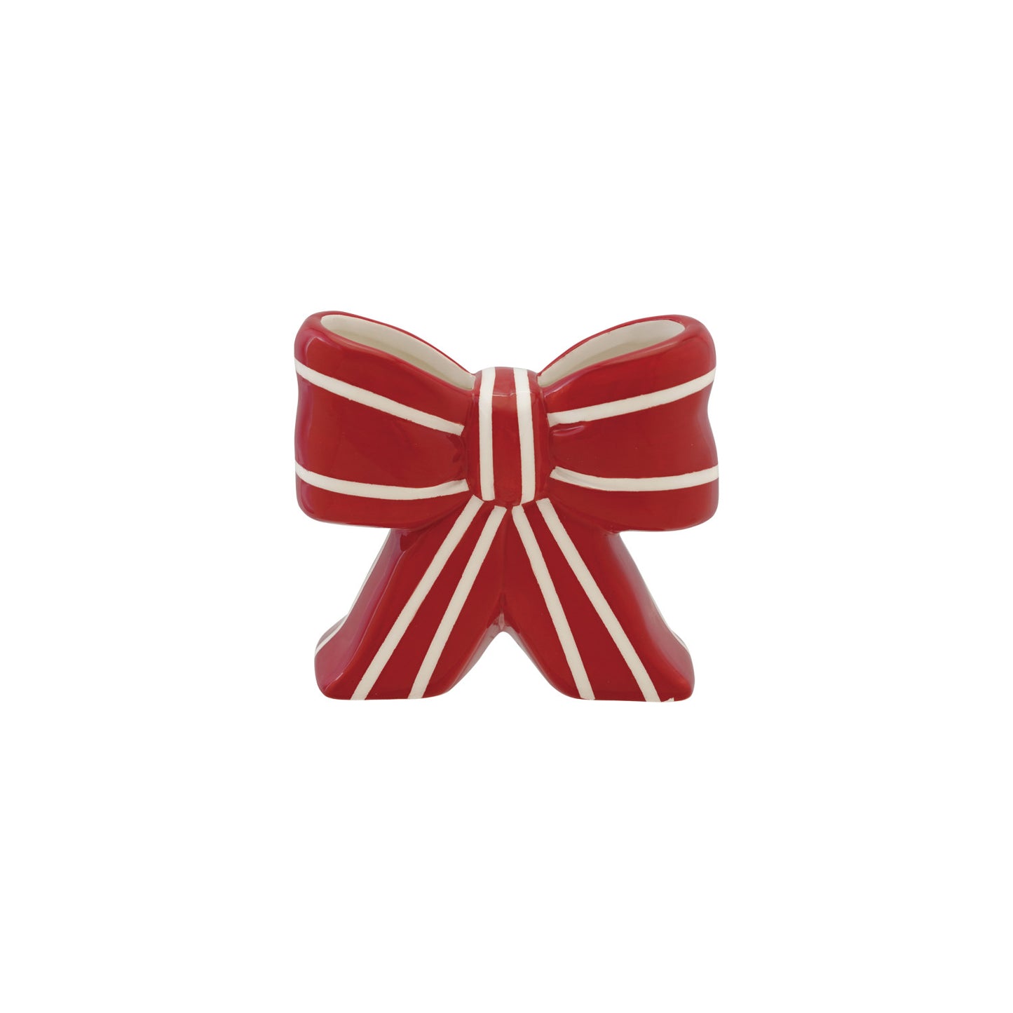 Ceramic Striped Bow Shaped Vase, Red & White