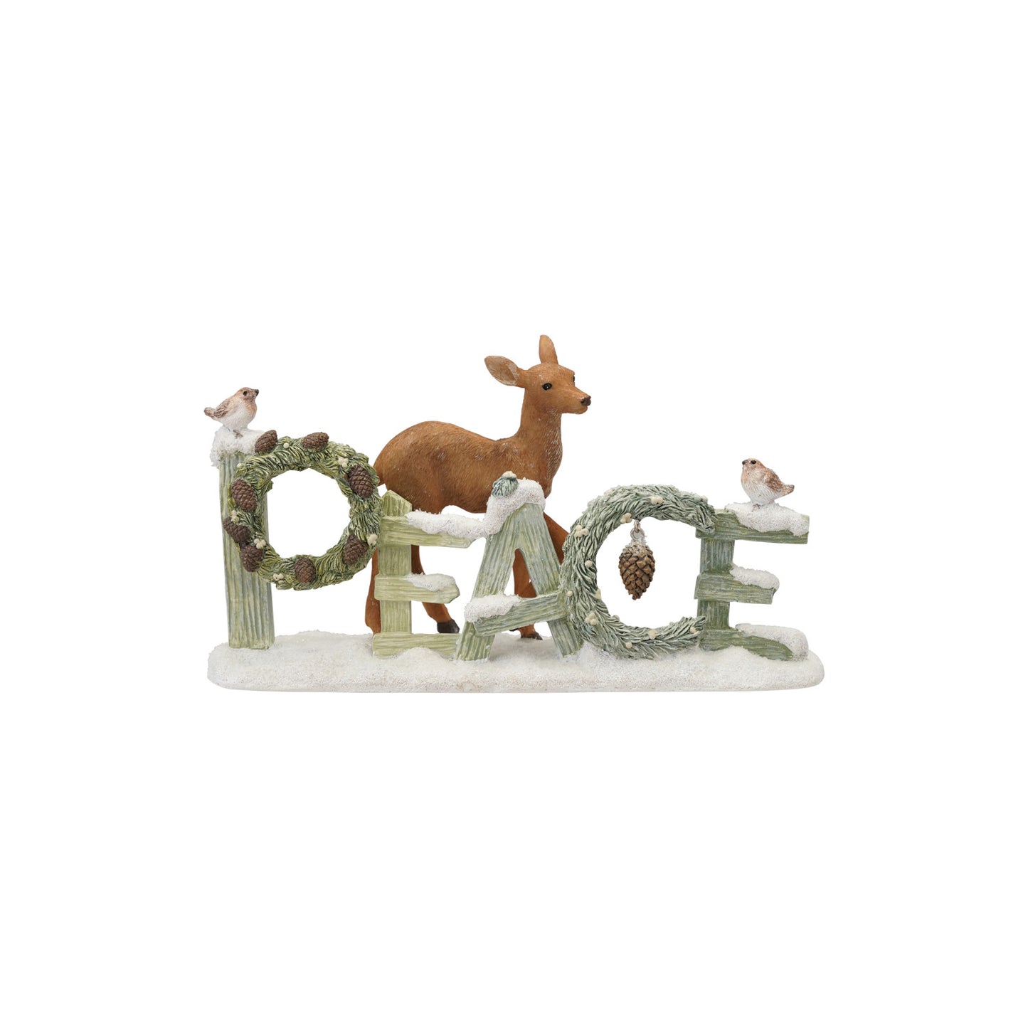 Resin Sign with Wreaths & Figures "Peace"