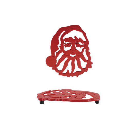 Cast Iron Santa Head Shaped Trivet, Red