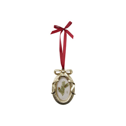 Resin Photo Frame Ornament with Bow & Burgundy Grosgrain Ribbon Hanger (Holds 2" x 3" Photo)